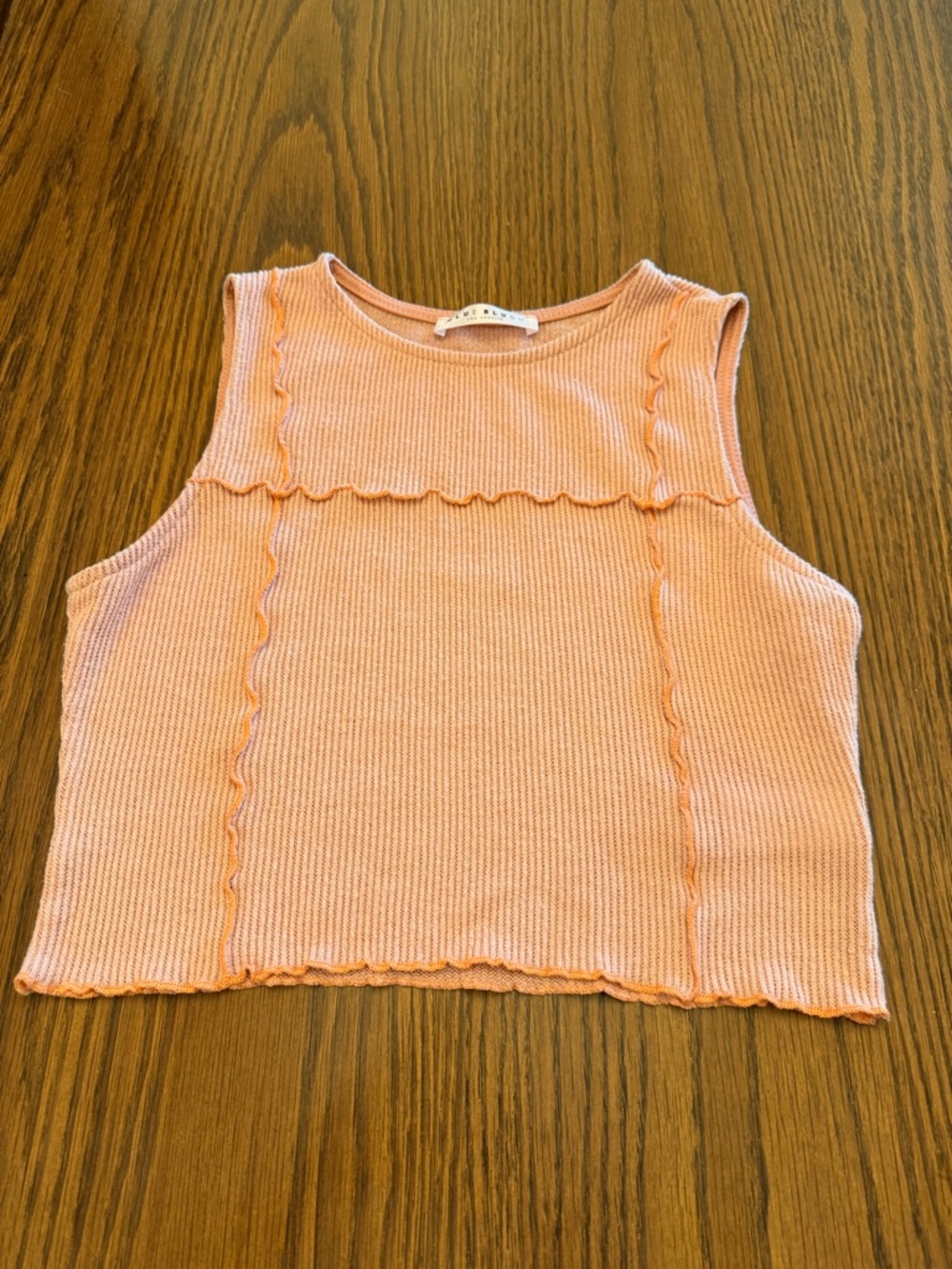 Blue Blush Peach Ribbed Knit Tank Top